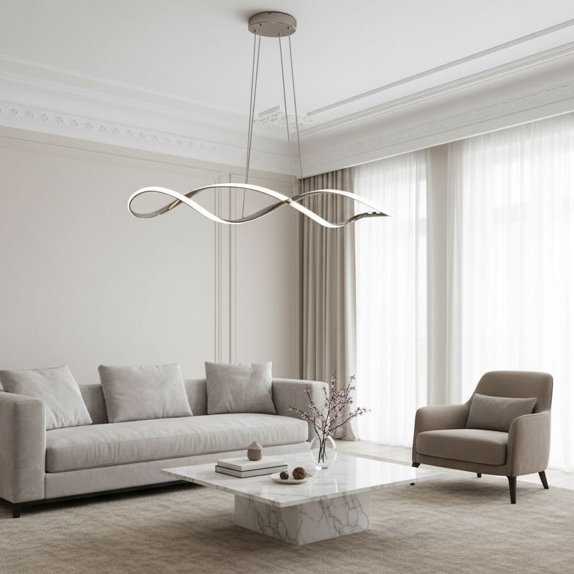 Wave Linear LED Pendant Light with Remote in a living room