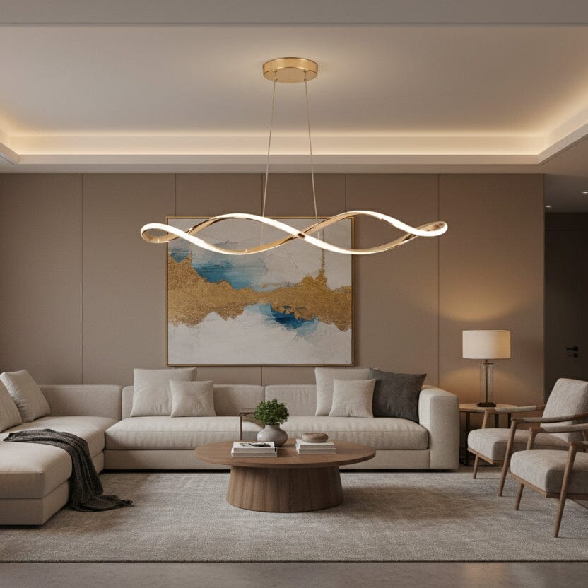 Wave Linear LED Pendant Light with Remote in a living room