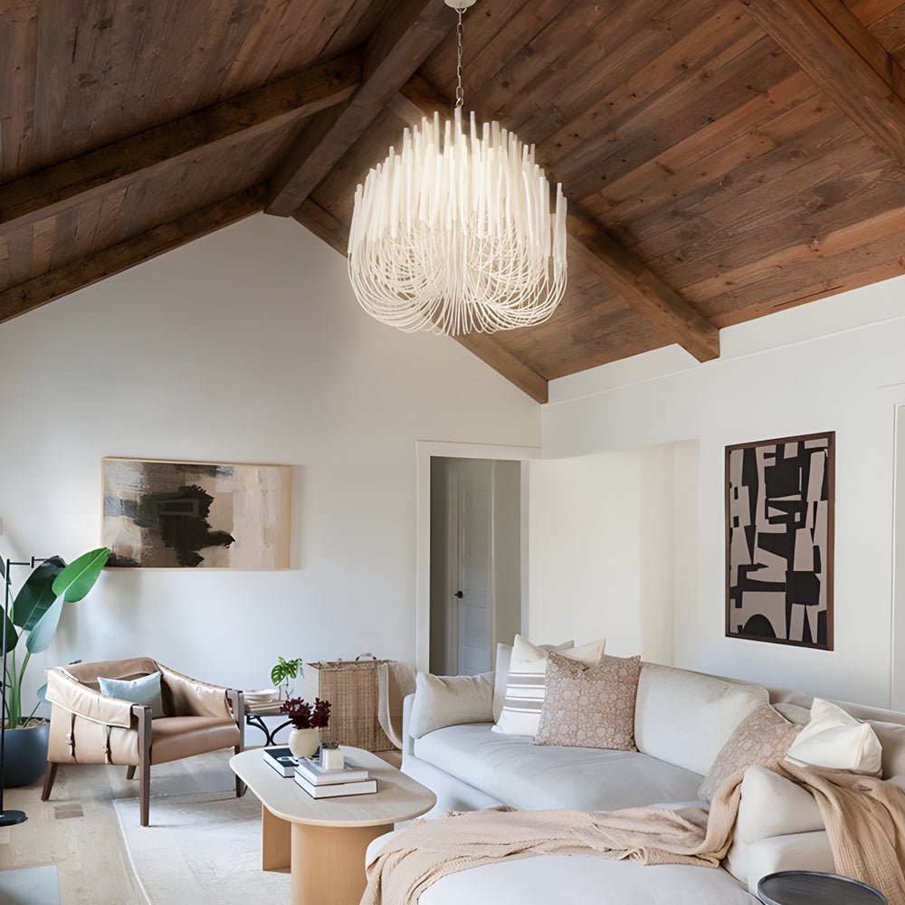 White Wood Stick Iron Chandelier - Medium