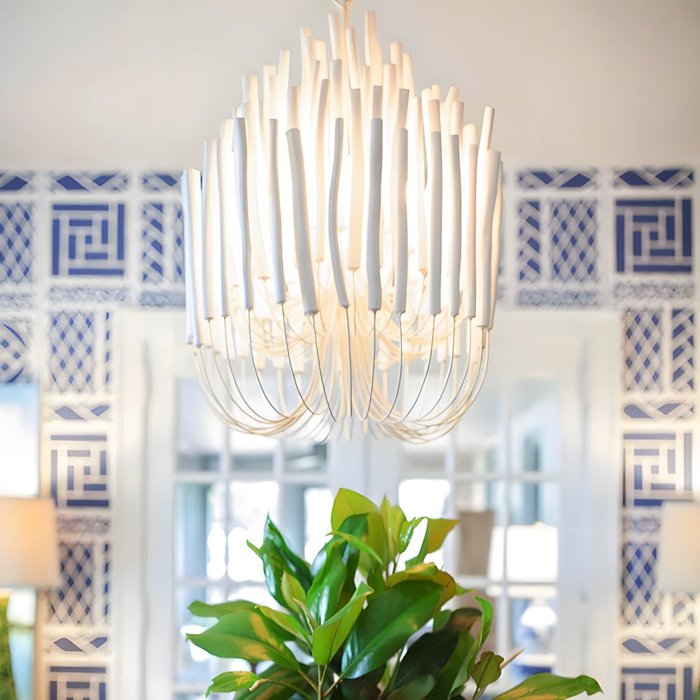 White Wood Stick Iron Chandelier - Extra Large