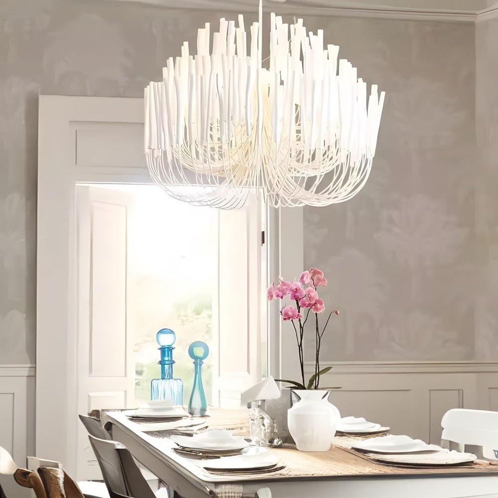White Wood Stick Iron Chandelier - view 2