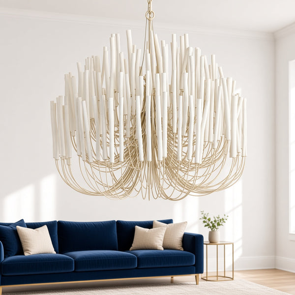White Wood Stick Iron Chandelier