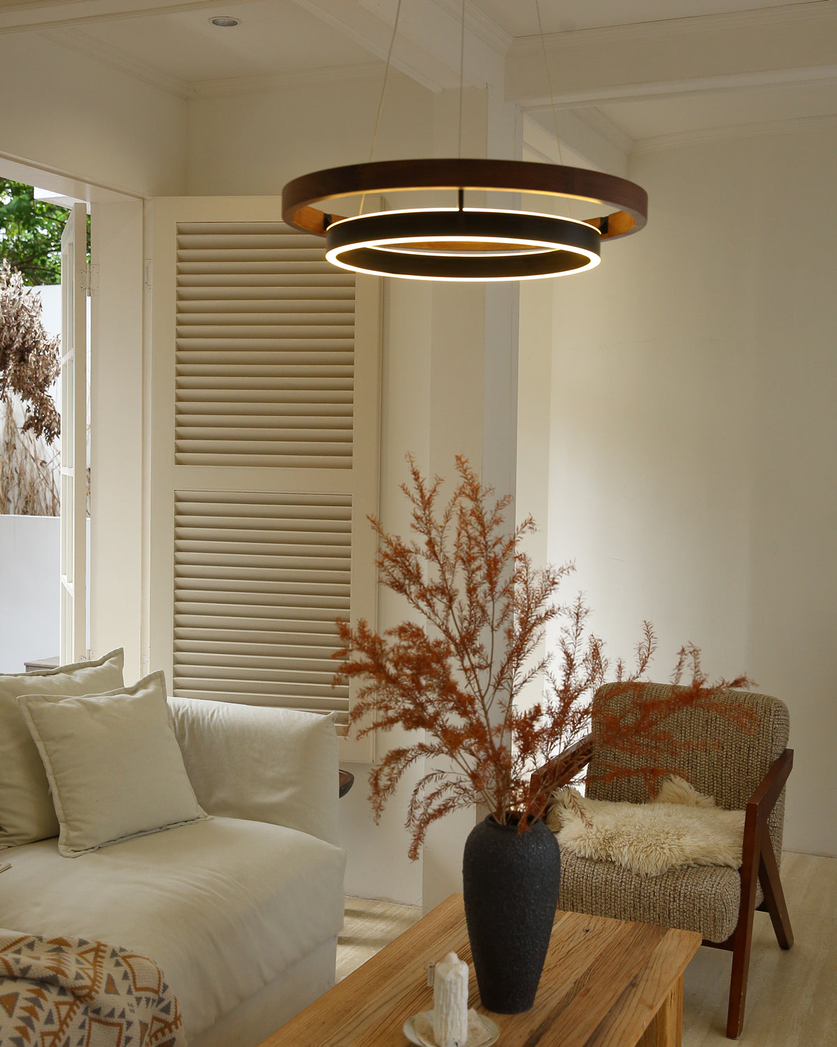 Wood and Acrylic Concentric Ring LED Chandelier