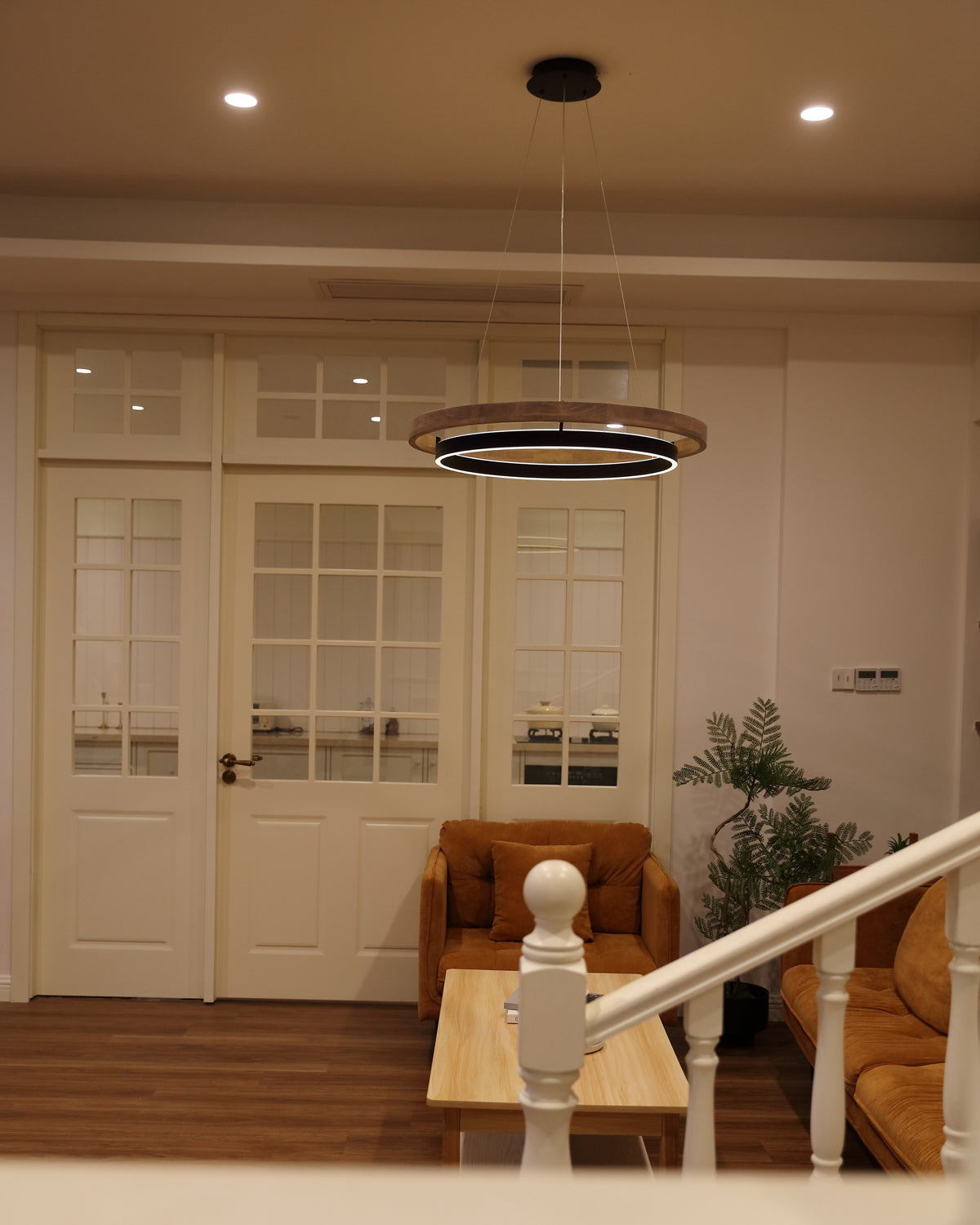 Wood and Acrylic Concentric Ring LED Chandelier