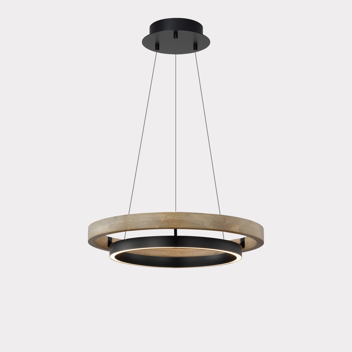 Wood and Acrylic Concentric Ring LED Chandelier - Ø23.6″ / Weathered Wood