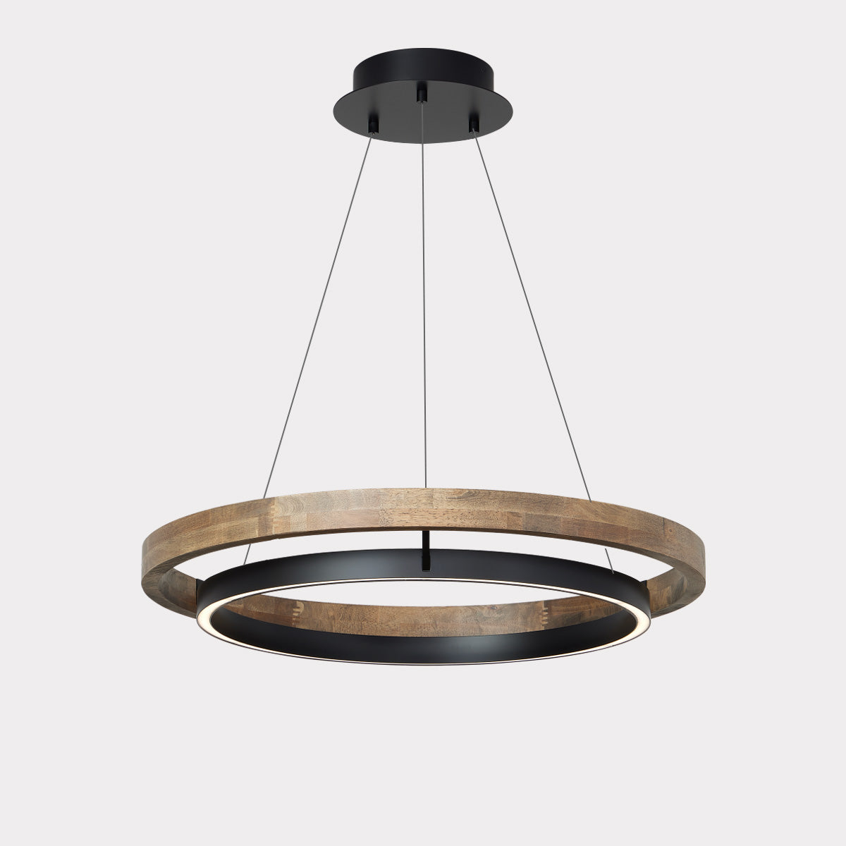 Wood and Acrylic Concentric Ring LED Chandelier - Ø31.5″ / Weathered Wood