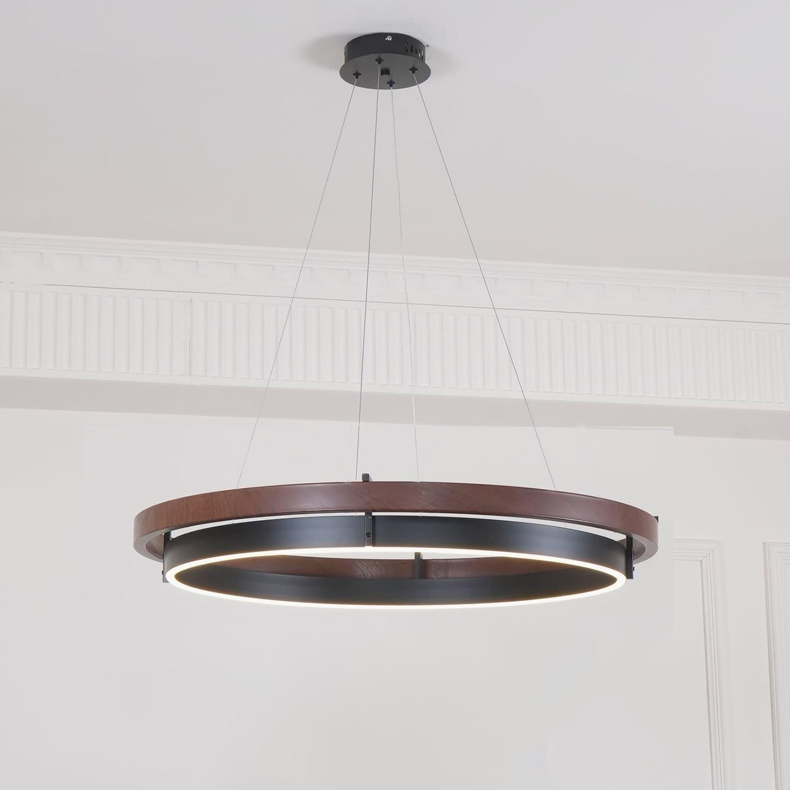 Wood and Acrylic Concentric Ring LED Chandelier - Ø31.5″ / Walnut