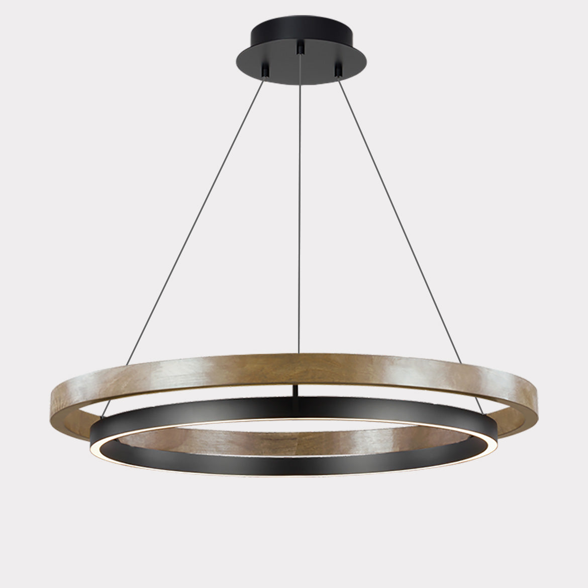 Wood and Acrylic Concentric Ring LED Chandelier - Ø39.4″ / Weathered Wood
