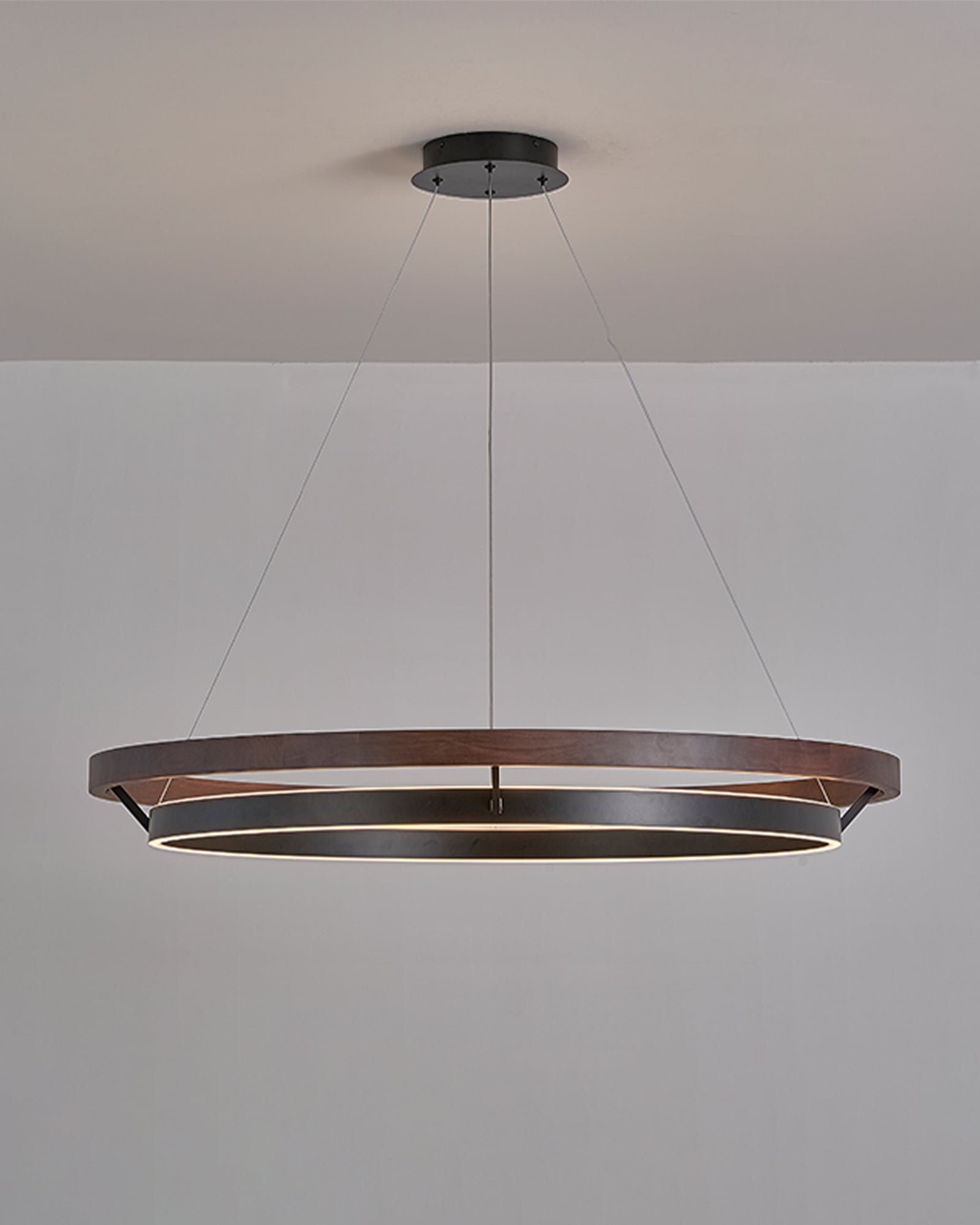 Wood and Acrylic Concentric Ring LED Chandelier - Ø39.4″ / Walnut