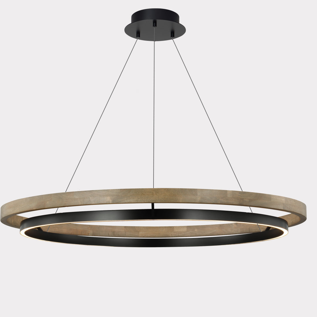 Wood and Acrylic Concentric Ring LED Chandelier - Ø47.2″ / Weathered Wood
