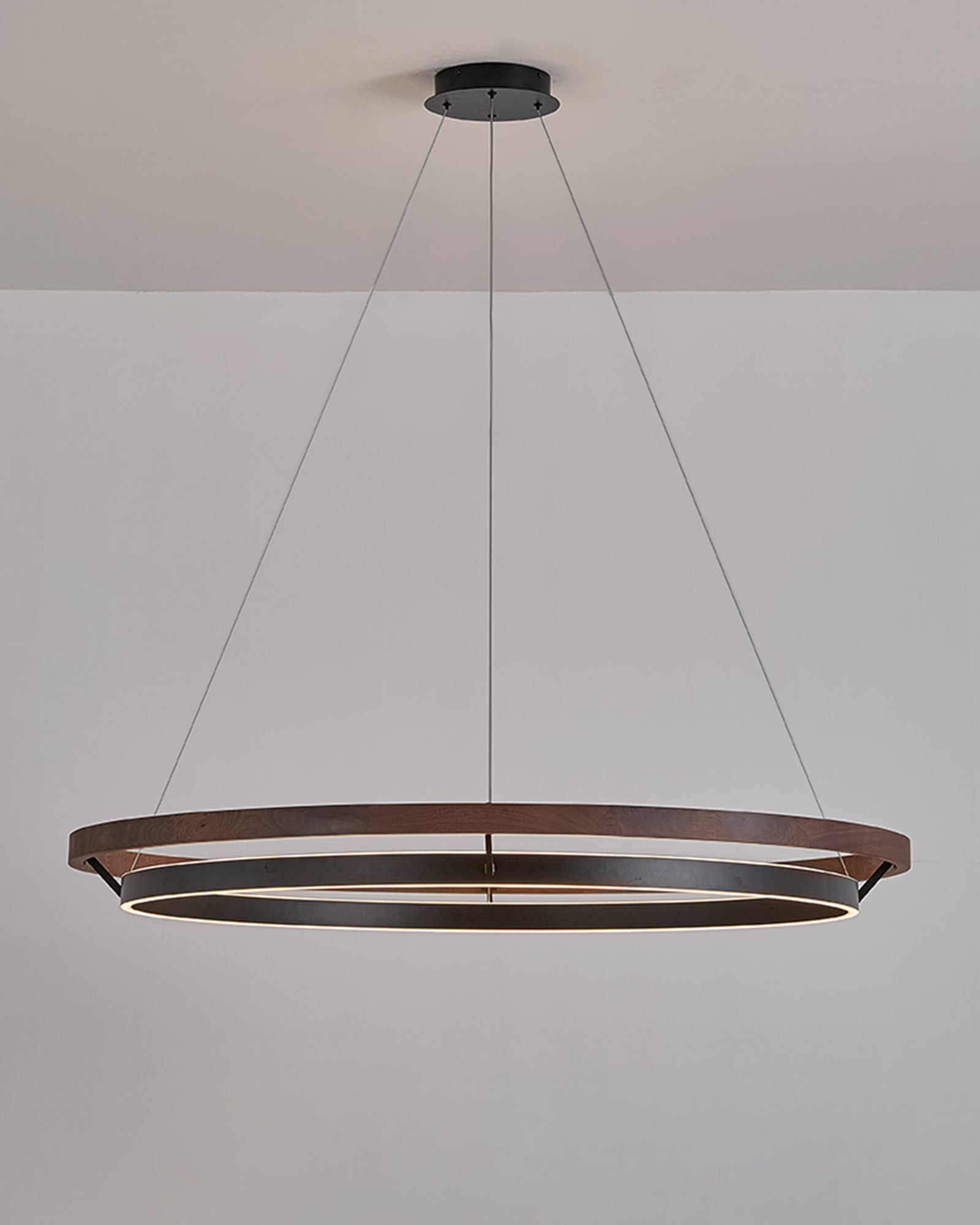 Wood and Acrylic Concentric Ring LED Chandelier - Ø47.2″ / Walnut
