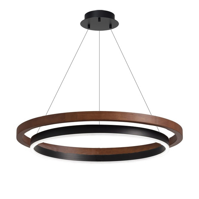Wood and Acrylic Concentric Ring LED Chandelier on a white background