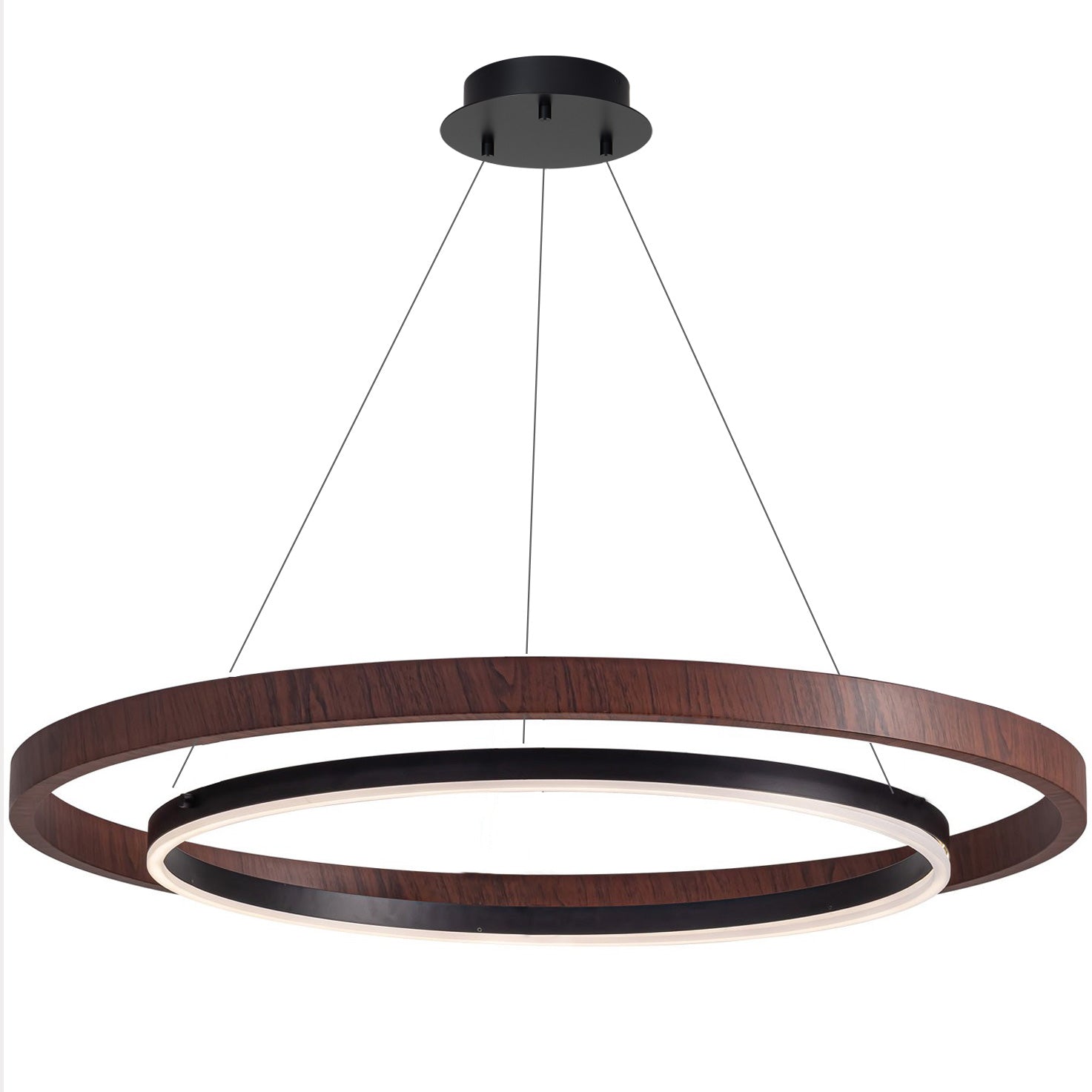 Wood and Acrylic Concentric Ring LED Chandelier on a white background