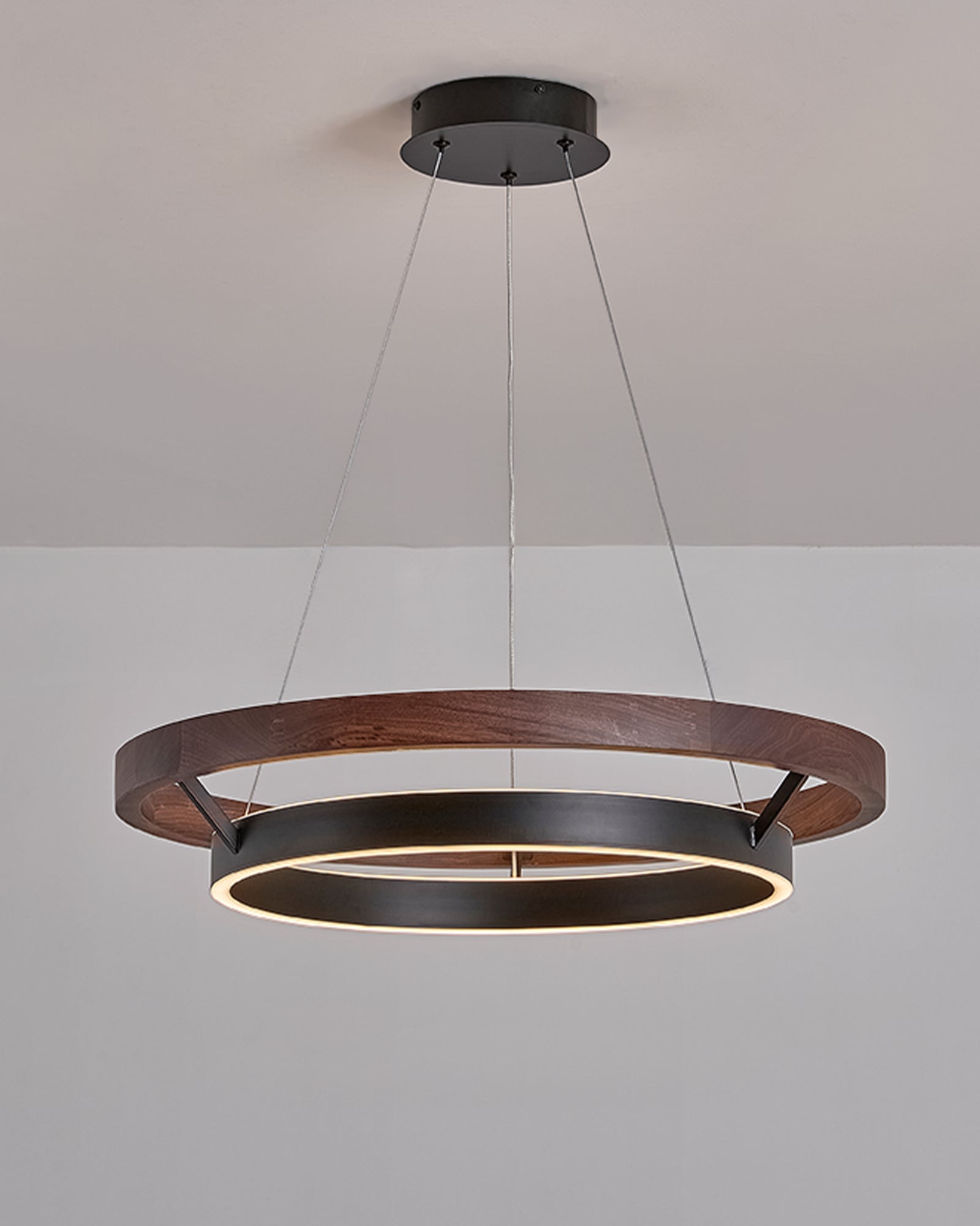 Wood and Acrylic Concentric Ring LED Chandelier