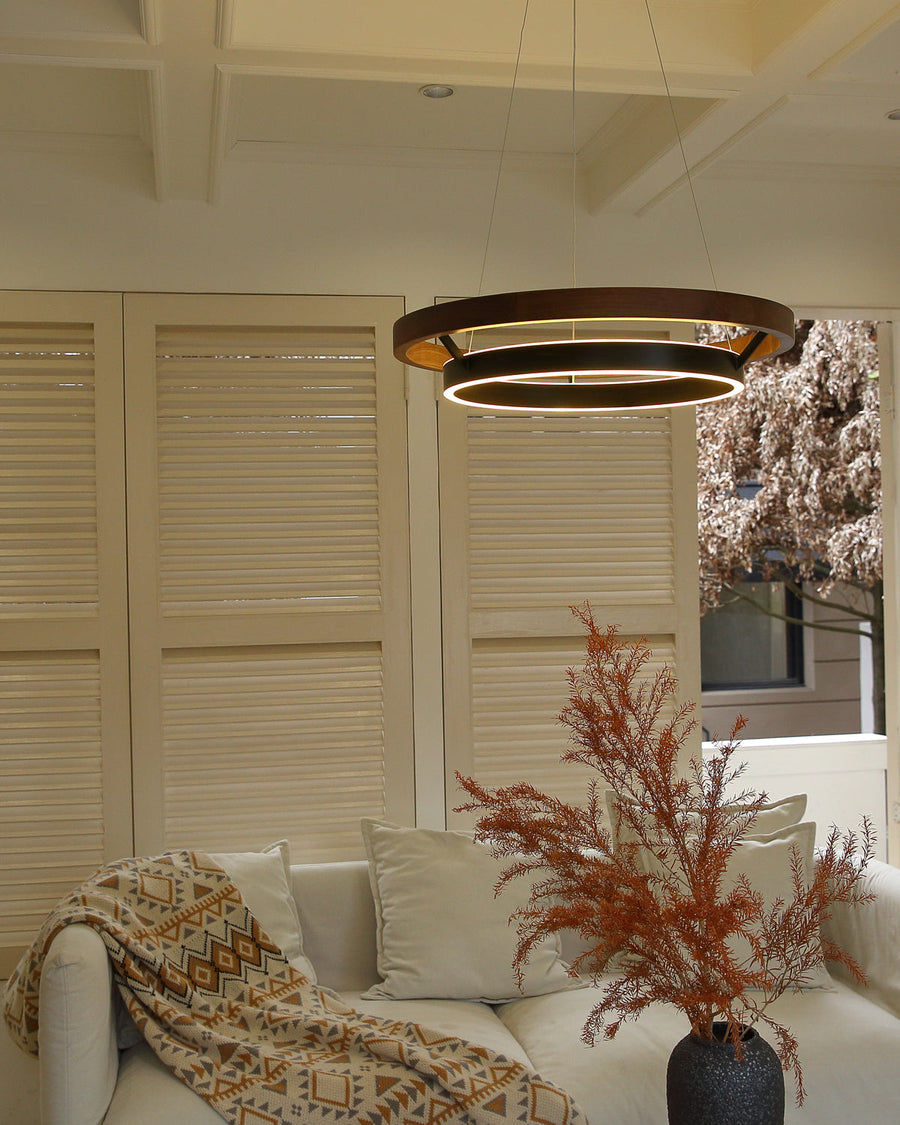 Wood and Acrylic Concentric Ring LED Chandelier