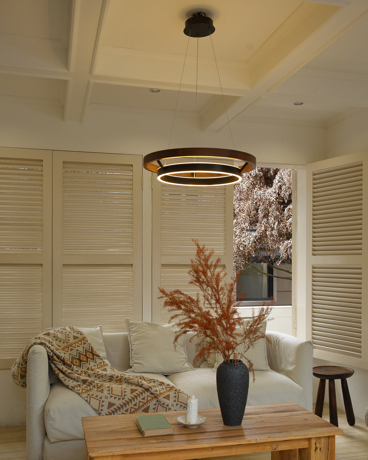 Wood and Acrylic Concentric Ring LED Chandelier