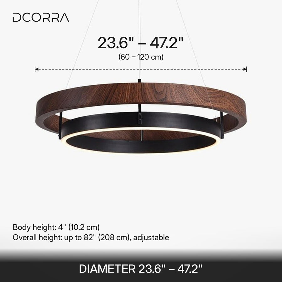 Wood and Acrylic Concentric Ring LED Chandelier - dimensions