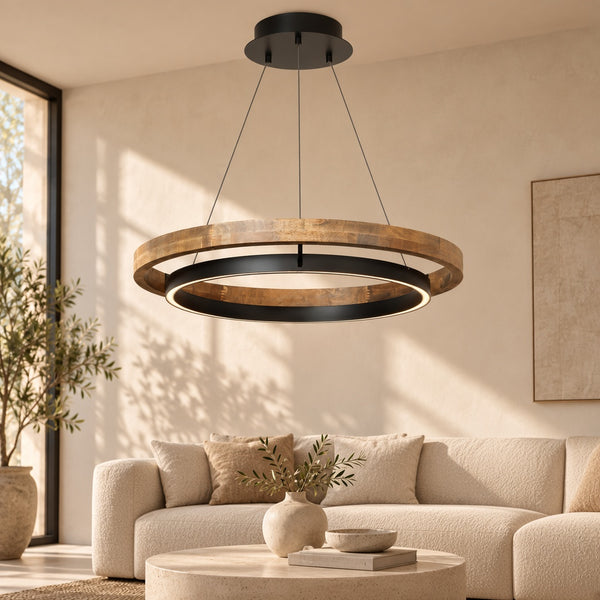 Wood and Acrylic Concentric Ring LED Chandelier