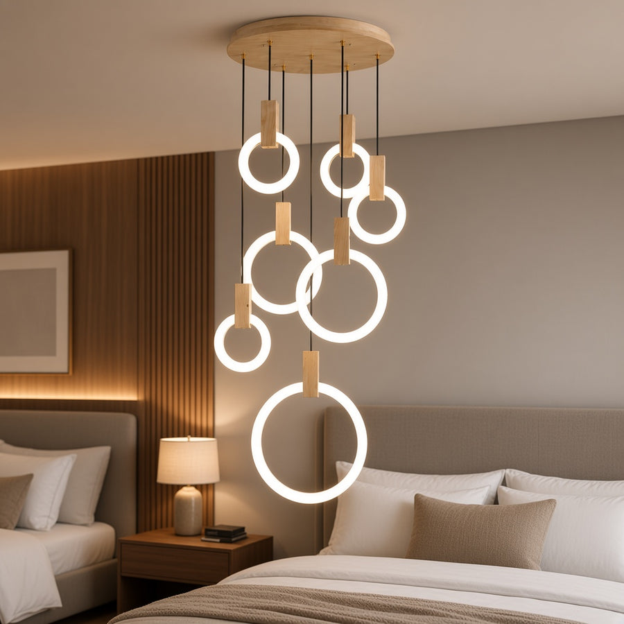 Wood and Acrylic LED Ring Chandelier